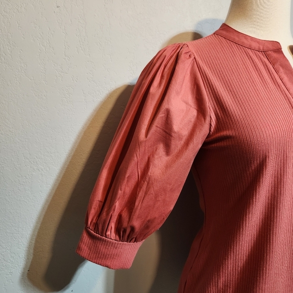 SOFT SURROUNDINGS SALMON PUFF SLEEVE RIBBED HENLEY TOP SZ S - Picture 4 of 12